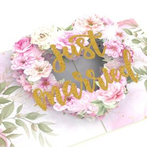 MOKIO® Carte de Mariage Pop-Up – Just married – Carte-cadeau 3D pour le mariage ou pour un cadeau en argent pour lune de miel, Carte de félicitations de mariage avec enveloppe (MOKIO, neuf)