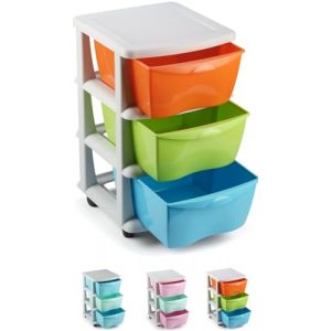 Tour de Rangement Plastique 3 tiroirs | Meuble Rangement à Tiroirs en plastique sur roulettes caissons | Tiroir Rangement bac plastique boite multicolore - Fabriqué en Europe (Propolinature, neuf)
