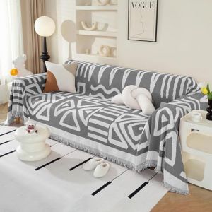 Royhom Housse de Canapé d'angle, Housse Canapé 2 Places, Gris Foncé Couvre Canape Chenille, Protege Canape Angle avec Glands Décoratifs, Anti-Rides, Boho Gris Foncé, 180x260 cm (Royhom Europe, neuf)