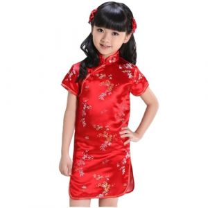 Robe Vintage Robe Fille Chinoise Qipao pour, v&ecirc;tements de Nouvel an pour b&eacute;b&eacute;s, Cheongsam &agrave; Manches Courtes &agrave; Fleurs, Tenues de f&ecirc;te d'anniversaire pour Enfants Fleuri (QQizX shipin, neuf)