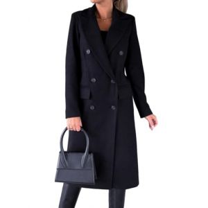 IDEALSANXUN Manteau en laine à double boutonnage pour femme 2023 pour l'automne et l'hiver, bleu marine, Medium (jiajialongbaihuo, neuf)
