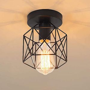 iDEGU Plafonnier Industrielle en Métal Cage Carré, Lustre Abat-jour Fer Luminaire E27 40W Noir pour Salon Chambre Bar (Hexagone 1 Pack) (IDEGU, neuf)