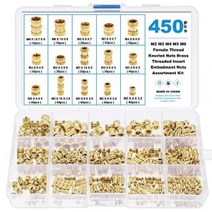 Gueenky 450 Pièces Écrous Moletés en Laiton, M2 M3 M4 M5 M6 Insert Fileté Filetage Femelle, 15 Tailles Douilles Filetées Insert Moleté Laiton Injection Moulage Insert pour Pièces Impression 3D (FishTower, neuf)