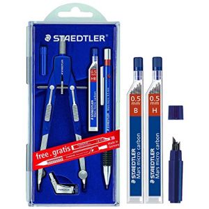 Staedtler Mars Comfort 552 01 PR1 Compas avec mines de rechange (mines circulaires + 0,5 mm en H et B) (Conipa Online - tres bien, neuf)