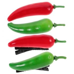 Holibanna Lot de 4 Pinces &agrave; Cheveux Piment en Plastique, Taille Mini, Clips Amusants et Color&eacute;s Rouge et Vert, pour Filles et Femmes, Coiffure V&eacute;g&eacute;tale Cr&eacute;ative, Accessoires de F&ecirc;te (dibey, neuf)