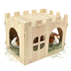 Huucozn Grande Maison pour Lapin, Ch&acirc;teau de Lapin en Bois Cabane en Bois Amovible avec Terrasse Spacieuse Cachette pour Petits Animaux Maison de Jeu pour Lapin, Cochon d'Inde, Hamster, Chinchilla (NOISY ADRENALINE, UNIPESSOAL LDA, neuf)