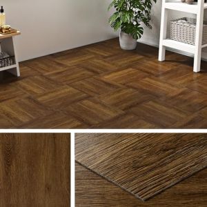 Livelynine Dalle PVC Adhesive Sol Effet Bois Marron 30x30CM Lino Sol Adhesif Effet Parquet Adhesif Sol Salle de Bain Imperméable Carrelage Adhesif Sol Cuisine Bois Foncé Sol PVC Lino Chambre, 4 Dalles (Livelynine Euro, neuf)