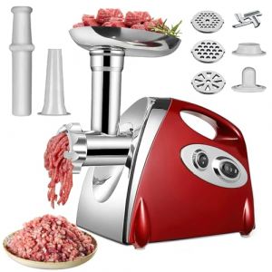 Hachoir Viandes Électrique, 2800W Hachoir Électrique, 3 en 1 Hachoir à Viande Acier Inoxydable avec 3 plaques de Broyage en Acier Inoxydable et Kubbe, Hachoir a Viande pour Légumes Saucisses (Rouge) (MISOO MISU, neuf)