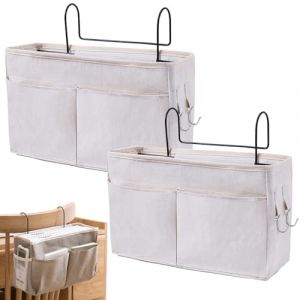 2 Pièce Organisateur de Chevet Lit, Panier de Lit Chevet Suspendu, Poche de Lit Organisateur, Organisateur de Chevet Suspendu, pour Bureau, Lit de Chambre, Cuisine (Blanc) (Vanillin, neuf)