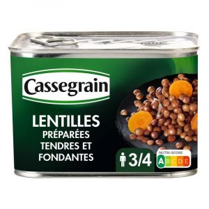 LENTILLES CUISIN&Eacute;ES AUX OIGNONS ET CAROTTES 460G, CASSEGRAIN, LOT DE 4 (IC-Boutique, neuf)