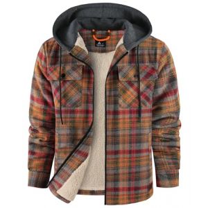 zitysport Chemise pour Homme Sherpa Polaire &agrave; Carreaux Doubl&eacute;e Veste &agrave; Capuche Doublure Manteau Veste d'hiver avec Poches Flanelle Chemise Hommes Carreaux Sweat Capuche(Marron Rouge Noir L) (Haixihui, neuf)