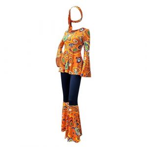 G&eacute;n&eacute;rique Costume Disco Ann&eacute;es 70 Femme, Tenue Hippie D&eacute;guisement, V&ecirc;tements Soir&eacute;e Ann&eacute;es 60, Robe R&eacute;tro Adulte (zhiyukejii, neuf)
