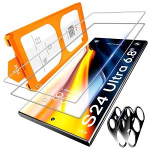 [2+2 pièces] Verre Trempé pour Samsung Galaxy S24 Ultra Protection Ecran 2 pièces + Caméra Protecteur 2 pièces [Facile à installer, sans Bulles et Haute définition] (weisiliqi, neuf)