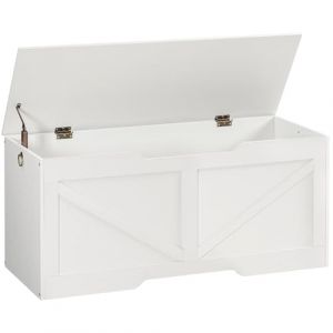 HOOBRO Coffre de Rangement, Banc de Rangement avec Couvercle en Bois, Solide, Stable, charnières de sécurité, Large Dessus, Armoire à Jouets, Banc à Chaussures, Blanc EWT772CW01 (HOOBRO FR, neuf)