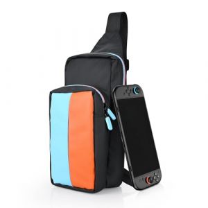 MMOBIEL Sac à Bandoulière de Voyage pour Nintendo Switch 2 Sacoche Sling Ajustable pour Joy-Con, Console et Accessoires – Housse de Transport Compacte Gaming – Bleu/Orange (Menko Telekom, neuf)