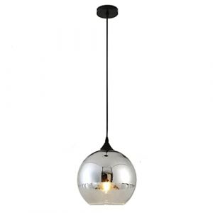 Euone_Clothes Suspension Luminaire avec Abat-jour Boule en Verre Semi-plaqué, Lampe Suspendue de Plafond Moderne, Lustre de Chambre de Salle à manger de Cuisine (Argent, 15cm) (S-Cevada, neuf)