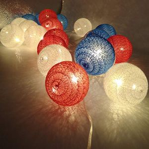 10pcs LED Guirlande Lumineuse Boule Coton, DOTBUY Guirlande Lumineuse &agrave; Piles, Enfant Balcon Chambre Mariage Halloween D&eacute;corations, Decoration No&euml;l (Rouge Bleu,1.8M/10LED) (DOTDOT SHOP, neuf)