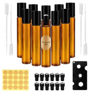 Redamancy 10 pcs Flacon Roll On Vide, 10 ml Roll On Huile Essentielle Vide, Avec Rouleau en Acier Inoxydable, pour Aromathérapie, Parfums, Massage, Voyage, Mélanger les Huiles Essentielles (Pulangke-EU, neuf)