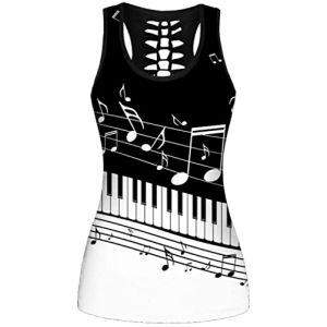 Ocean Plus Femme Crâne Sport Débardeurs Gothique Cache-cœur Gilet d'entraînement sans Manches Chemise Criss Cross Noir T-Shirt Halloween (XL (Brustumfang: 98 cm), Partitions pour Piano) (Ocean Plus, neuf)
