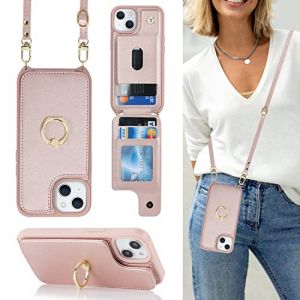Cavor Coque Compatible avec iPhone 14/13 Etui avec Cordon,Flip Portefeuille &Eacute;tui en Cuir,[4 Porte Cartes][Support B&eacute;quille Rotatif] - Or Rose (Copmob, neuf)