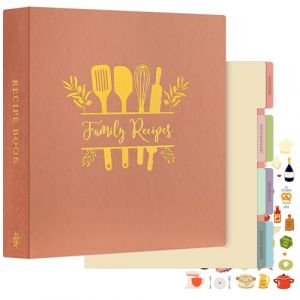 Lanpn Classeur de Recettes Rigide 3 Anneaux, Grand Classeur Souple avec 8 Intercalaires et 2 Autocollants, Cahier Carnet Recette Cuisine &agrave; Remplir Livre Recette, Rose 30 x 31 cm, Anglaise (BILLIONRVL, neuf)