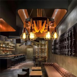 RuiRfh 6 lumi&egrave;res industrielle vintage suspension lustre corde de chanvre roue de chariot en m&eacute;tal noir style art d&eacute;co rustique luminaire de plafond suspendu hauteur r&eacute;glable pour salle &agrave; manger salon (RuiRfh-FR, neuf)