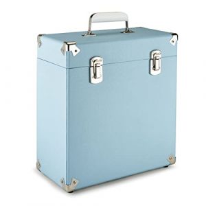 Valise de Rangement et Transport GPO pour Vinyles 33 Tours de style r&eacute;tro (pouvant contenir 30 albums) - Bleu (Houseoffun, neuf)