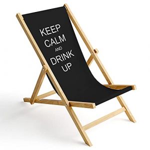 Ferocity Chaise Longue Pliable en Bois Fauteuil de Plage Pliant en hetre Classique Lit de Plage Noir Keep Calm 1 [119] (ferocity-shop, neuf)