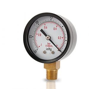 Manomètre à vide, manomètre à vide 2 pouces pour compresseur d'air eau huile gaz 1/4 "NPT support inférieur MF, 0 ～ -30inHg 0 ～ -1bar Manomètre à vide universel avec 50 diamètres 1/4 NPT (Plyistyeu, neuf)
