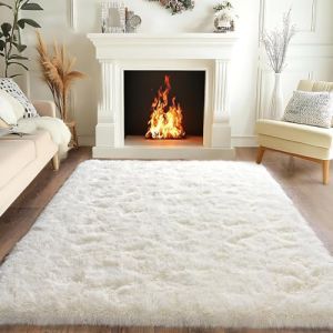 BSGIFT Tapis Poil Long Moelleux 120x160 | Tapis Salon Chambre Antid&eacute;rapant | Doux et Confortable | Id&eacute;al pour Canap&eacute;, Chevet, Enfants, D&eacute;coration Moderne - Cr&egrave;me (iEvery FR, neuf)
