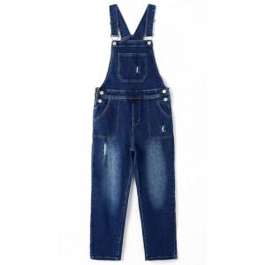 KIDSCOOL SPACE Salopette En Jean Pour Grands Gar&ccedil;ons, Trous D&eacute;chir&eacute;s, Bande &Eacute;lastique Int&eacute;rieure, Jean De Travail, Bleu, 7-8 Ans (kidscool space, neuf)