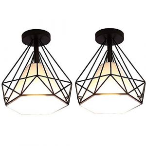STOEX Plafonnier r&eacute;tro cage forme diamant 25cm, style industriel vintage en m&eacute;tal fer, luminaire ampoules E27 pour salon chambre restaurent couloir caf&eacute; bar (2pcs Noir) (STOEX, neuf)