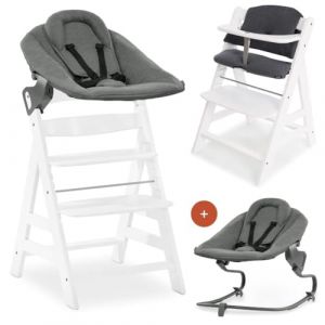 hauck Chaise Haute Bébé Alpha Plus Newborn Set Premium - Évolutive avec Transat Inclinable Extra Plat, Coussin d’Assise et Réducteur en Coton - Blanc (babyartikel-de, neuf)