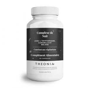 Complexe nuit de Theonia avec 100 mg L-tryptophane, camomille et Mélisse Supplément naturel pour le sommeil et la relaxation - 60 gélules, Sans OGM, Végétarien (Wholesome Goods Europe, neuf)