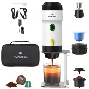 ALNOTEC Machine Expresso Portable-20 Bars-rechargeable-Machine a Cafe Portable-Auto-Chauffante- Compatible Capsules NES, DG & Caf&eacute; Moulu-chargeur USB, 220V et Voiture- Housse + Support. (BLANCHE) (ALNOTEC, neuf)
