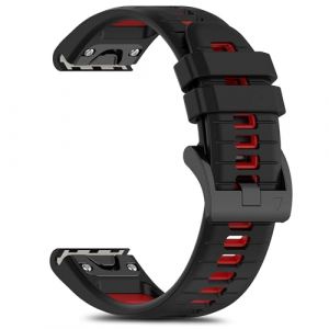 RoYiio Bracelet Silicone pour Garmin QuickFit 26mm, Confortable Respirant, Bracelet de Remplacement Compatible avec Garmin Fenix Quatix 7 6 5X Pro MARQ Approach S62 S60 - Noir Rouge (RuYiic_Lemoi, neuf)