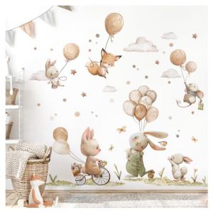 DEKO KINDERZIMMER DK1145-05 Sticker mural d&eacute;coratif boh&egrave;me pour chambre de b&eacute;b&eacute; avec ballons et &eacute;toiles Beige (X-TRIBAL, neuf)