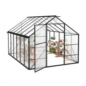 YRHome Premium Serre de jardin en aluminium 380 x 250 x 205 cm 9,5 m&sup2; avec base renforc&eacute;e et fen&ecirc;tre de toit et porte, r&eacute;sistante aux intemp&eacute;ries et &agrave; la temp&eacute;rature pour (STAR HUIHUI ZHANG, neuf)