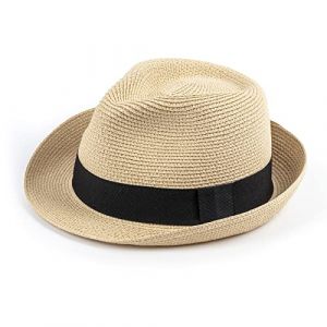 DRESHOW Femme Homme Chapeau de Paille Panama Chapeau Été Large Bord Chapeau de Soleil Anti-UV pour Plage Voyage Chapeau de Soleil (Dreshow, neuf)