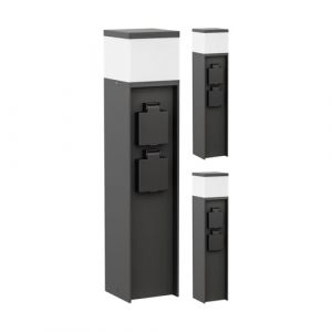 ledscom.de 3 pièces lumière de chemin/lampe de borne PODEL pour l'extérieur, IP44, 39 cm, noir, 1x G9 max. 10W, 2 prises de courant (LEDs Com GmbH, neuf)