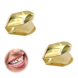 YUZNA Lot de 2 Fausses Dents Dor&eacute;es,Style Hip-Hop,Grillz Dentier pour Halloween,F&ecirc;te,Cosplay,Horreur,Dent Homme (Dor&eacute;) (Kinderhilfe, neuf)