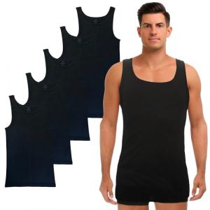SGS Lot de 5 Debardeur Homme Extra Long +12 cm - Maillot de Corps 100% Coton - Toutes Tailles Disponibles - Lot de Marcel Homme Blanc & Noir (SGS "Preise inkl. MwSt", neuf)