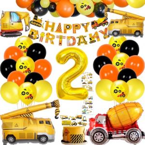 Décoration d'anniversaire pelleteuse - Décoration d'anniversaire d'enfant - 2 - chantier - Décoration d'anniversaire pour garçon - Avec pelleteuse, ballons, camion, pelleteuse, ballon en aluminium (BECILE, neuf)