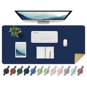 BLESWIN Tapis de Bureau en Cuir, Tapis de Souris Large et Antidérapant, Tapis Protecteur de Bureau Imperméable, Tapis de Bureau pour L'écriture, Tapis Buvard de Bureau Décoratif (Bleu Fonce, 80x40CM) (YoursTrust-EU, neuf)
