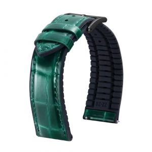 BINLUN Bracelet Montre en Cuir Motif Alligator et Silicone Hybrid Remplacement Bracelets de Montre &agrave; D&eacute;gagement Rapide pour Homme Femme(20mm,Vert Boucle Noir) (MJXEU, neuf)