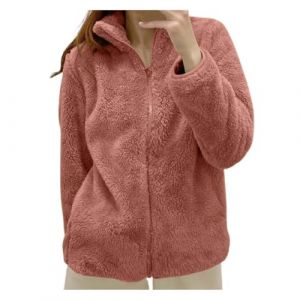 veste pilou pilou femme sans capuche basic manteau hiver chaud polaire avec fermeture Éclair manteaux femme d'hiver grande taille avec poches haut thermique manche longue col montant ideal (XXXL) (FATUS, neuf)
