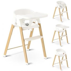 DERYAN Chaise haute pour bébé et enfant - Pliable - Hauteur réglable et pliable - Ceinture de sécurité et plateau - Blanc/bois (Deryan, neuf)