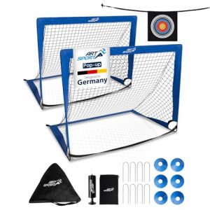 ArtSport But de Football Pop-up Goal Master – Set de 2 avec Accessoires – Pliable & prêt à Jouer – 2 buts intérieur & extérieur – Cage de Foot – Bleu (Juskys Gruppe GmbH, neuf)
