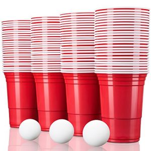 TRESKO® Gobelet américain Gobelet en Plastique, pour Boissons rafraîchissantes de la bière du Coca des Cocktails Beer Bière-Pong, Rouge, d'une capacité de 473 ML (100 pcs avec 6 Balles) (DWD-Company, neuf)