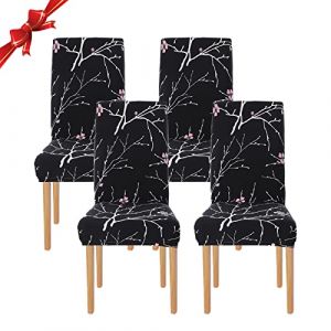 Jaotto Housse de Chaise Salle à Manger Extensible 4 Pièces,Housse de Chaise Universelle Lavables,Couverture de Chaise Facile à Nettoyer pour Décor Salle à Manger Hôtel Restaurant(Fleur Noir,par 4) (Jaotto, neuf)